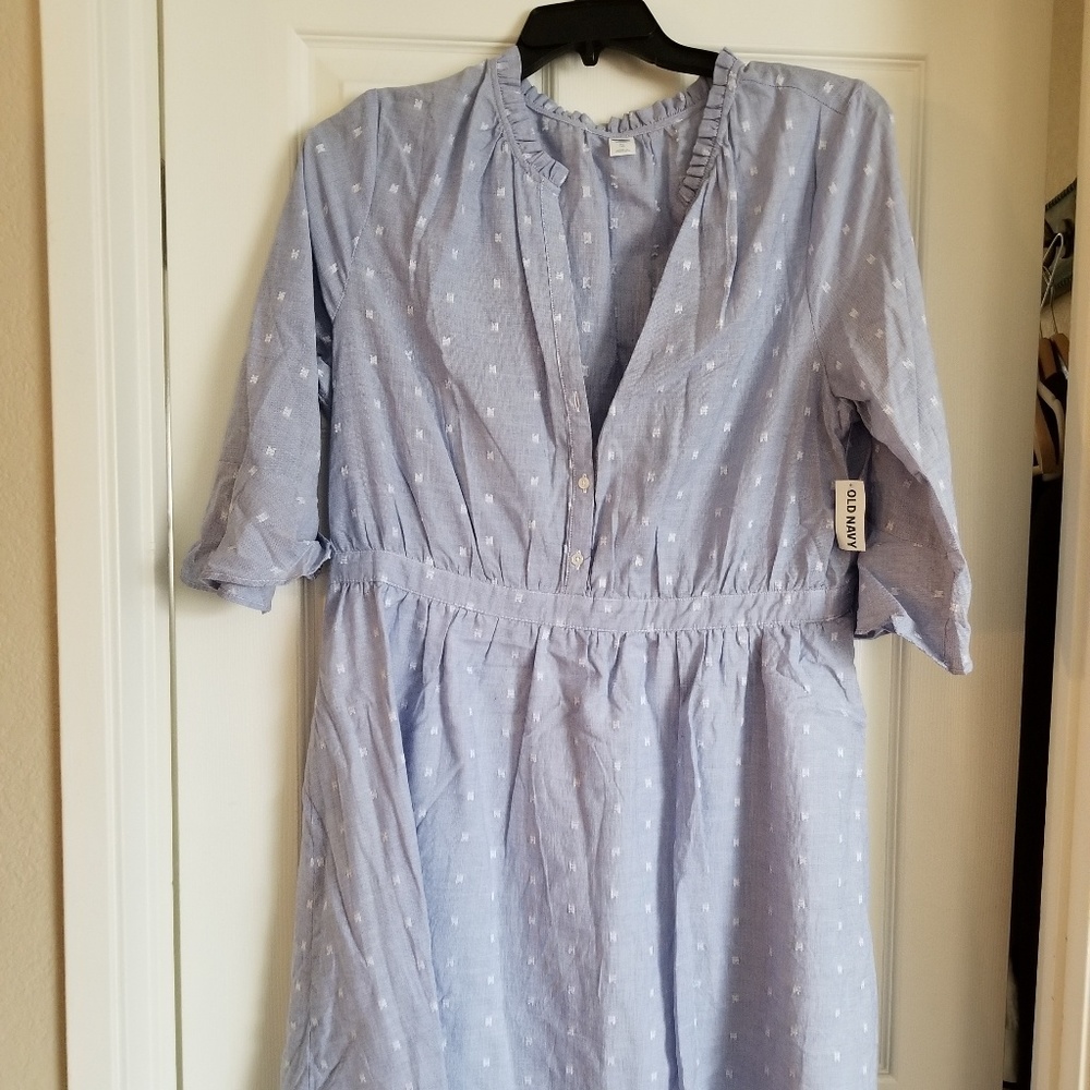 Old Navy Casual Blue Cinch Waist Dress